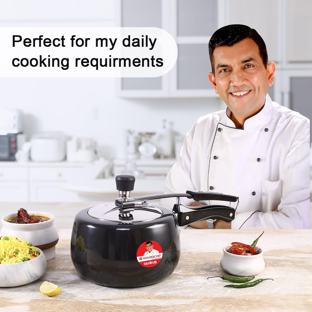 Wonderchef Taurus Hard Anodized Inner Lid Pressure cooker, 3 liter, Cool Touch Handles for Durability, Induction Friendly, Black, 5 year warranty, ISI Certified