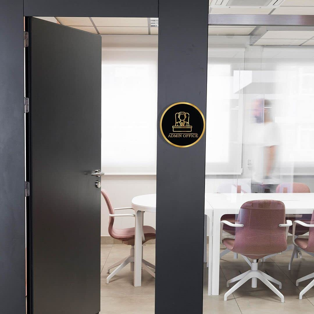 CVANU Circle ADMIN OFFICE Acrylic Sign Board Self-Adhesive for Office, Cafe, Business, Malls Sign Board (Set of 2) c_111