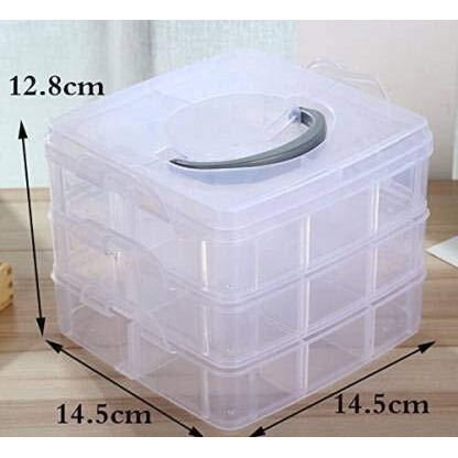 Moxtiza 3-Layer Detachable Desktop Storage Box - Clear Plastic Organizer for Jewelry, Craft Beads, Accessories - Adjustable Compartments - Compact and Travel-Friendly - White - 15x15x13 cm