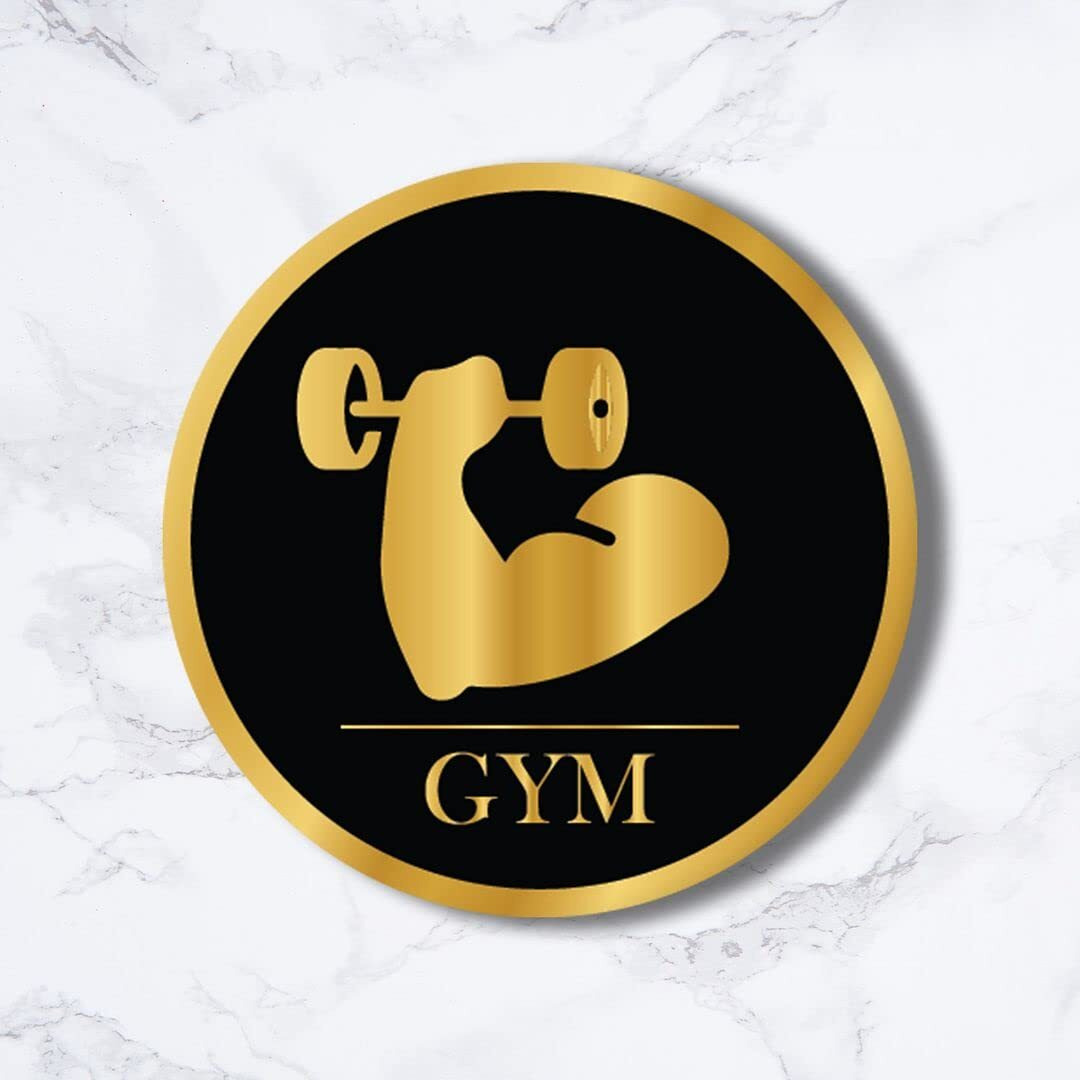 CVANU Circle GYM Acrylic Sign Board Self-Adhesive for Office, Cafe, Business, Malls Sign Board (Set of 2) c_106