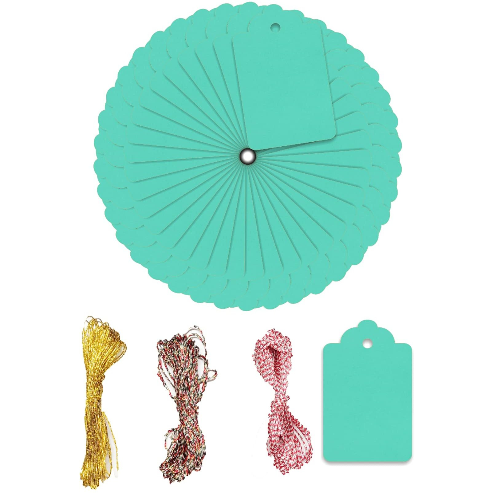 CVANU 100 Pcs Premium Caribbeanblue Colour Gift Tags, Double-Sided Available Kraft Paper Price Tags with Colourful Strings