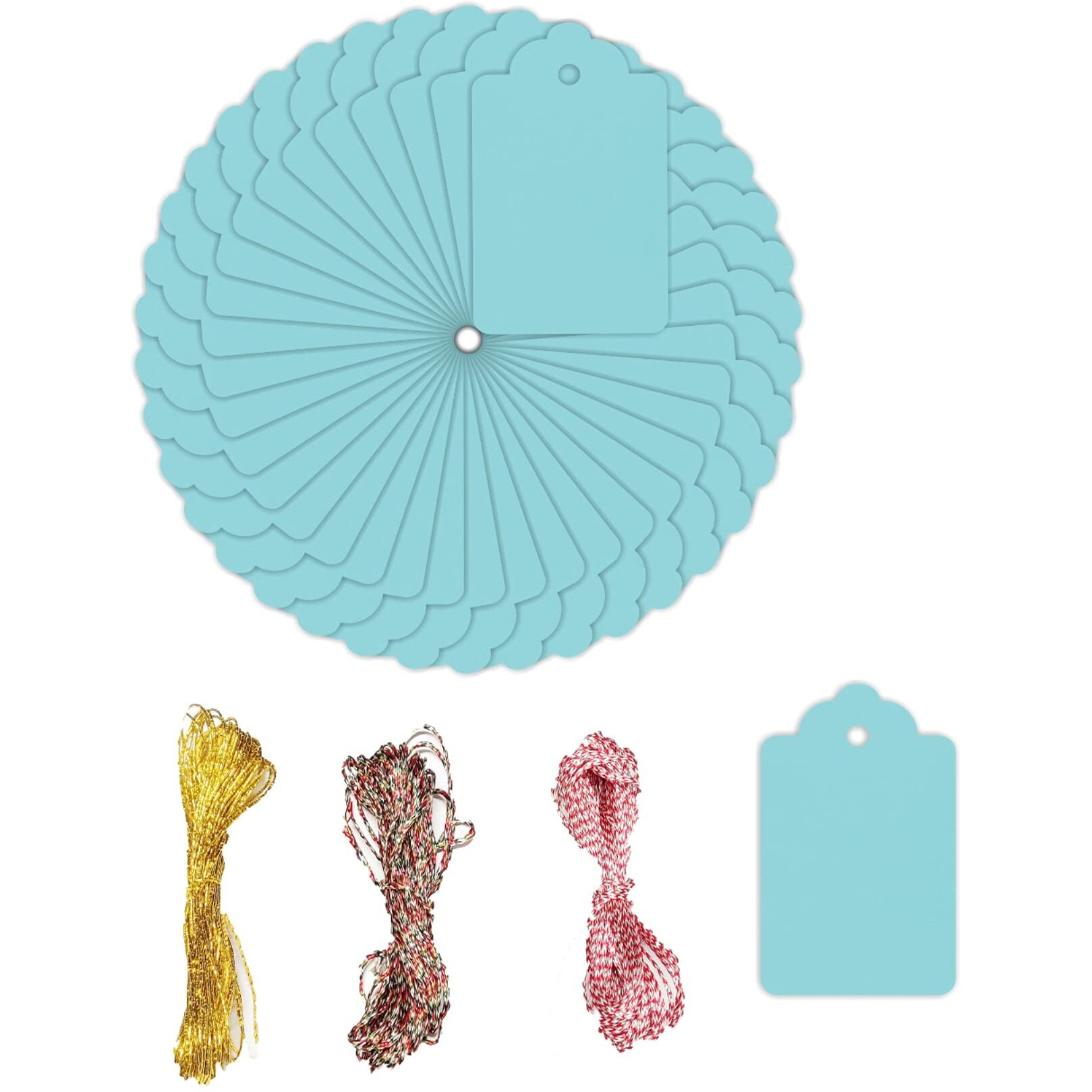 CVANU 100 Pcs Premium Balticsea Colour Gift Tags, Double-Sided Available Kraft Paper Price Tags with Colourful Strings