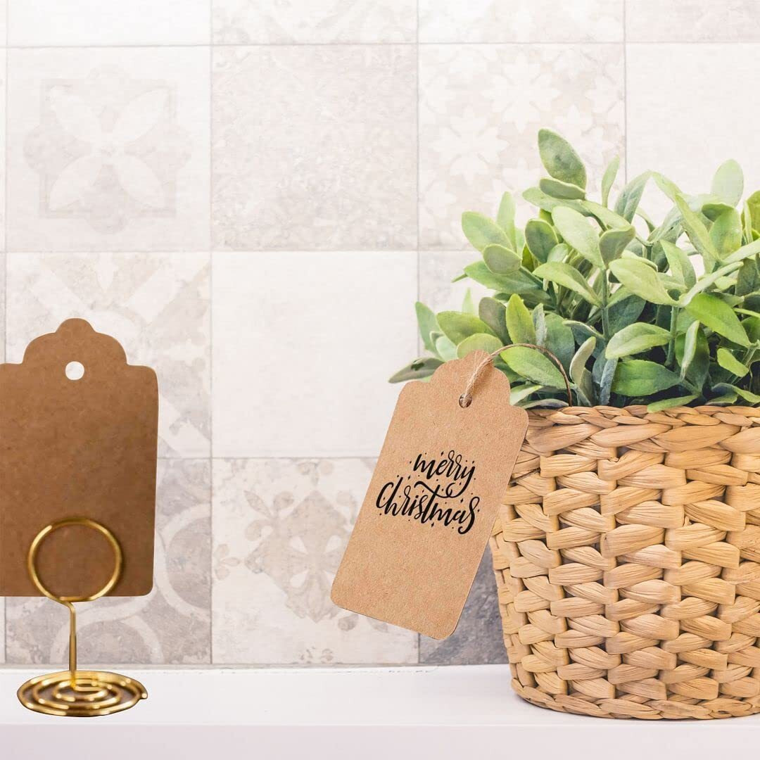 CVANU Brown Kraft Paper Multi-Purpose Handmade Blank Tag with Natural Jute Gift Tag for Wedding Party, Thanksgiving Size(2.8inch X 1.7inch)(300pcs)