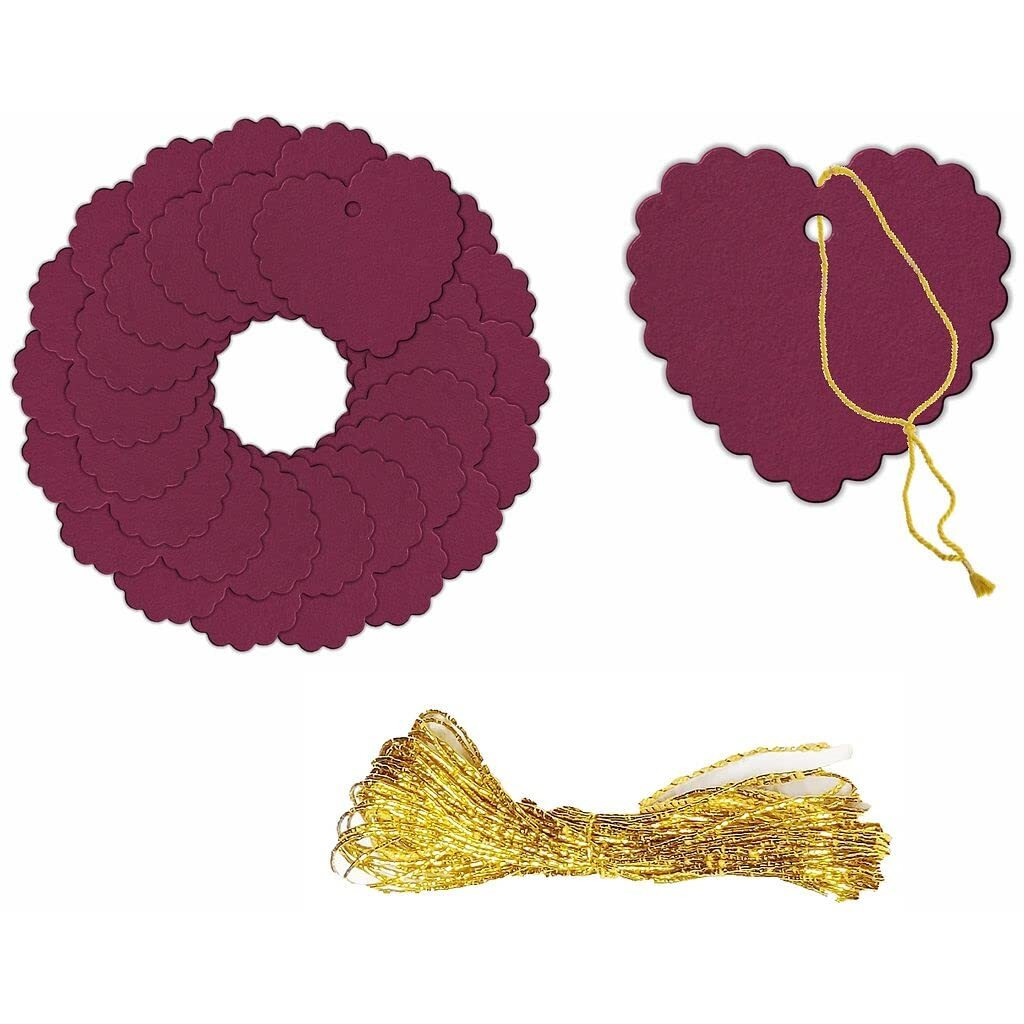 CVANU Handmade Heart Shape Multi-Purpose Tags Blank Craft Paper Labels Message Note with Golden String for Price Tag, Wedding, Party Events Color-Orchid, Size(6CM X 6.5CM)(50pcs)