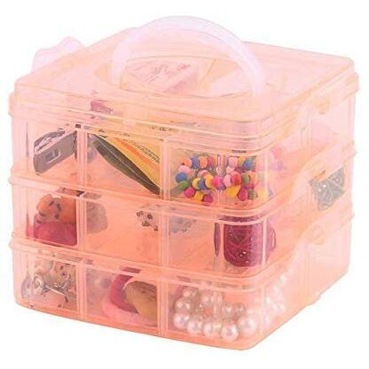 Moxtiza Storage Box - 3-Layers Orange Plastic Craft Beads Jewelry Organizer with Customizable Compartments and Secure Sealing Mechanism (15x15x13 cm,) Orange color