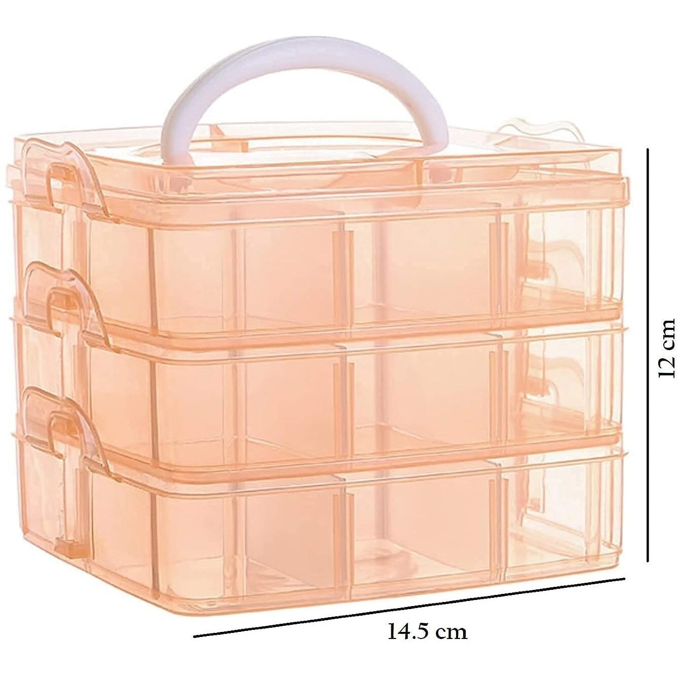 Moxtiza Storage Box - 3-Layers Orange Plastic Craft Beads Jewelry Organizer with Customizable Compartments and Secure Sealing Mechanism (15x15x13 cm,) Orange color