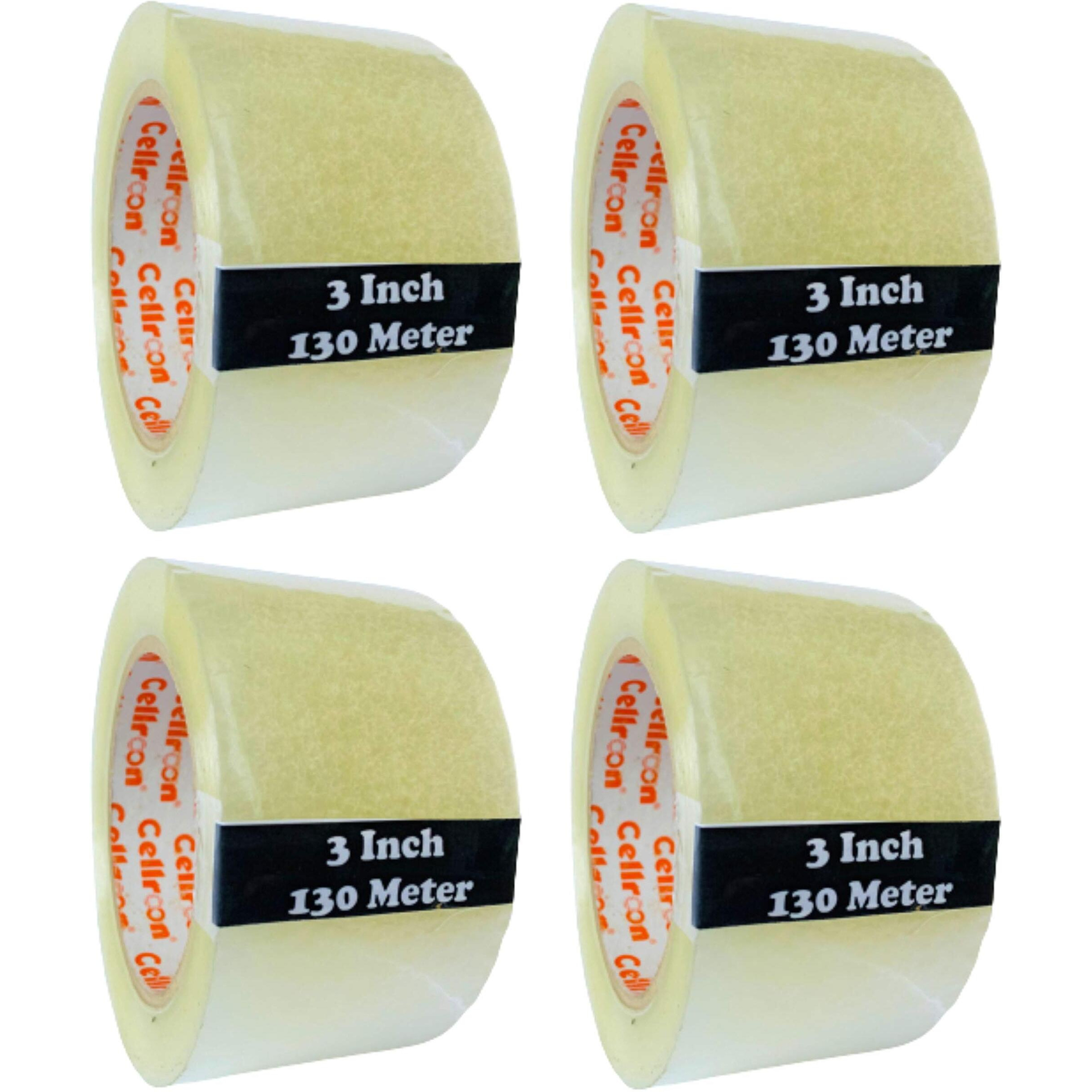 Cellroon Transparent Cello Tape For Packing (3 Inch / 130 Meter) Bopp Self Adhesive Tape Rolls, Packaging Tape For Home, Office, And Industrial Use (Pack Of 4)