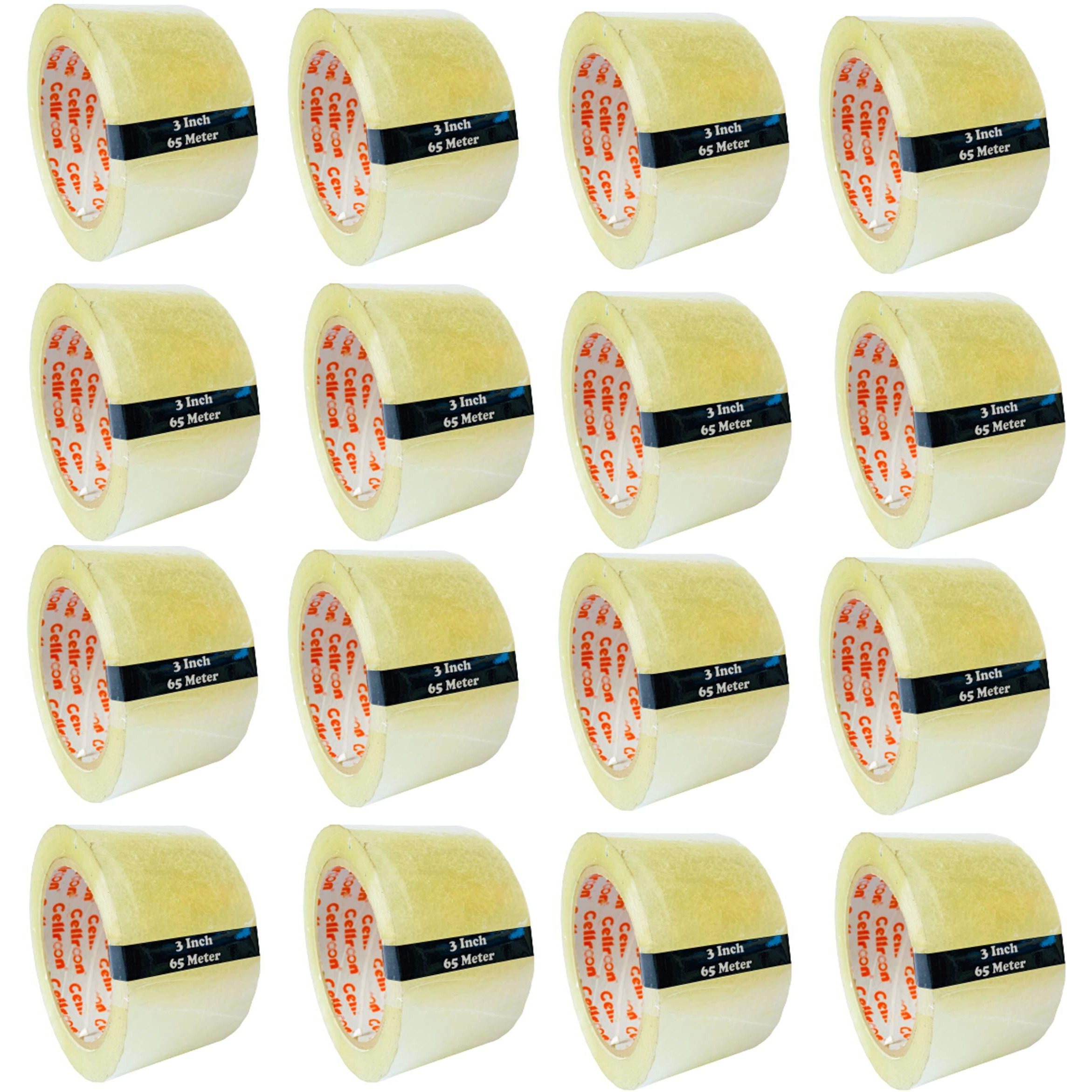 Cellroon Transparent Cello Tape For Packing (3 Inch / 130 Meter) Bopp Self Adhesive Tape Rolls, Packaging Tape For Home, Office, And Industrial Use (Pack Of 16)