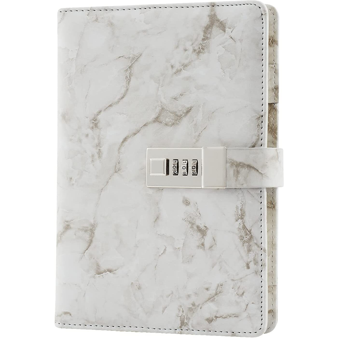 XAMILE Marble Diary with Lock for Girls and Women Secret Journal with Lock 192 Pages Waterproof Girls Locked Diary with Pen, Password Locked Journals for Teen Girls and Boys, A5 (Off White)