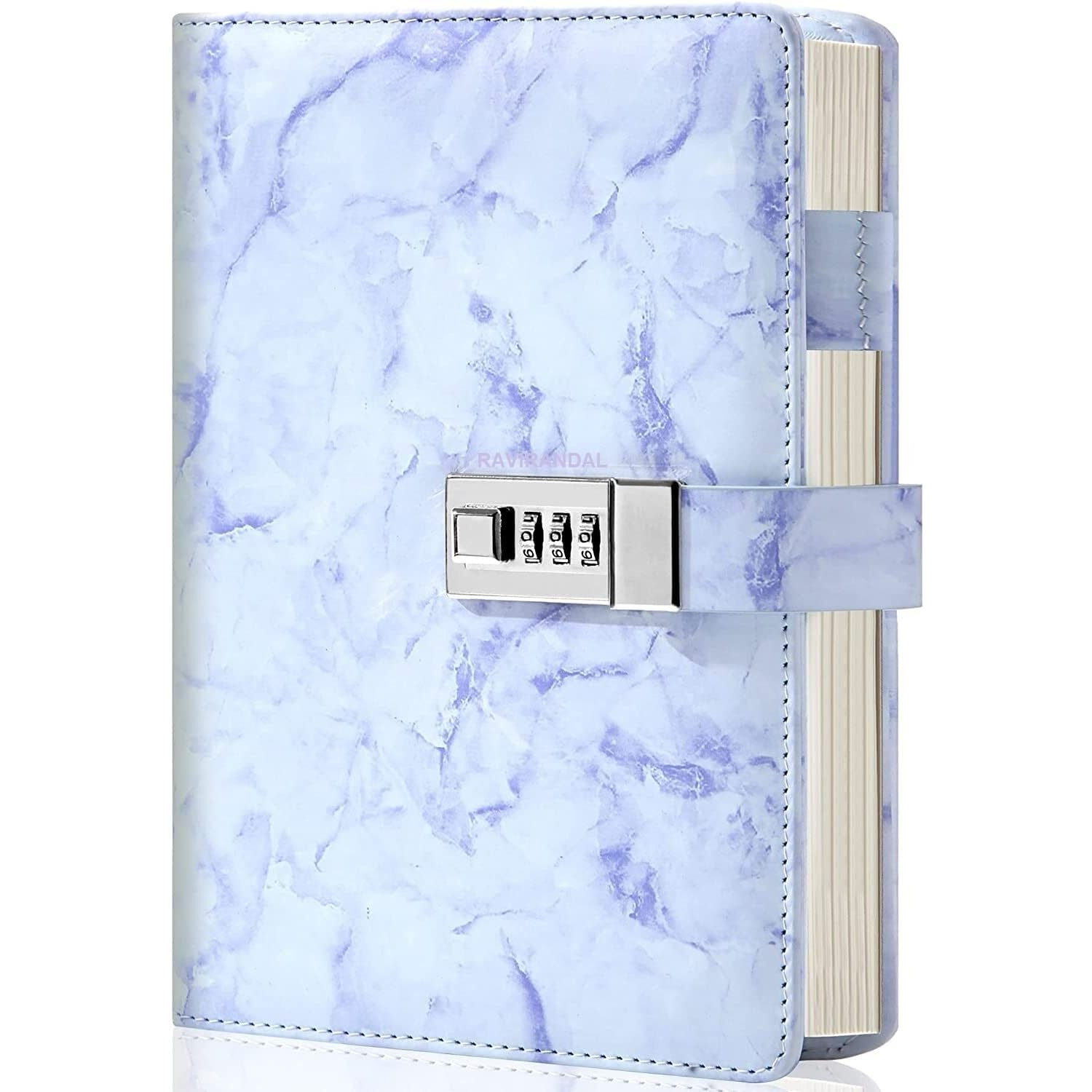 RAVIRANDAL Waterproof Leather Marble Diary with Lock Refillable Secret Journal with Lock and Cute Notebooks, Password Girls Diary with Combination Lock Journals Diary For Teen Girls Boys (Sky Blue)