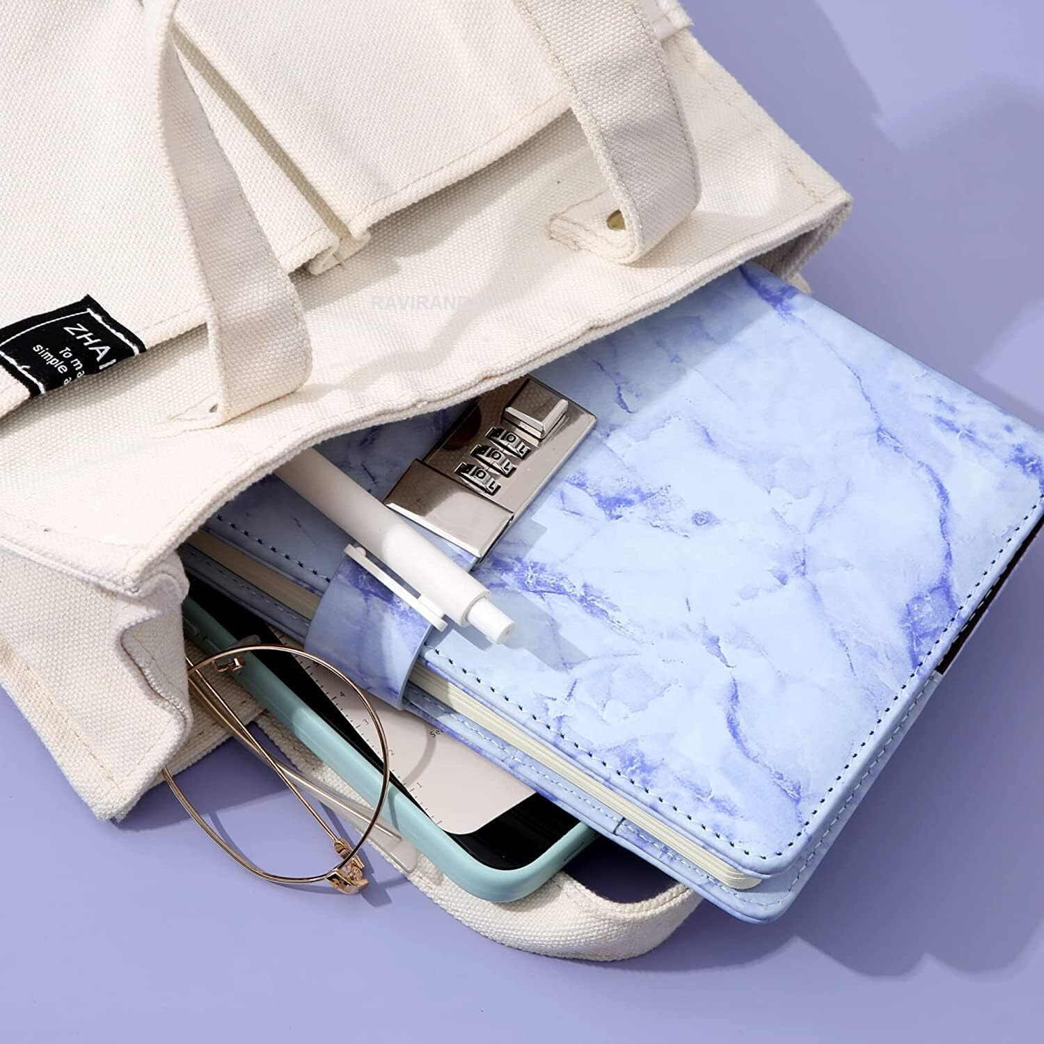 RAVIRANDAL Waterproof Leather Marble Diary with Lock Refillable Secret Journal with Lock and Cute Notebooks, Password Girls Diary with Combination Lock Journals Diary For Teen Girls Boys (Sky Blue)