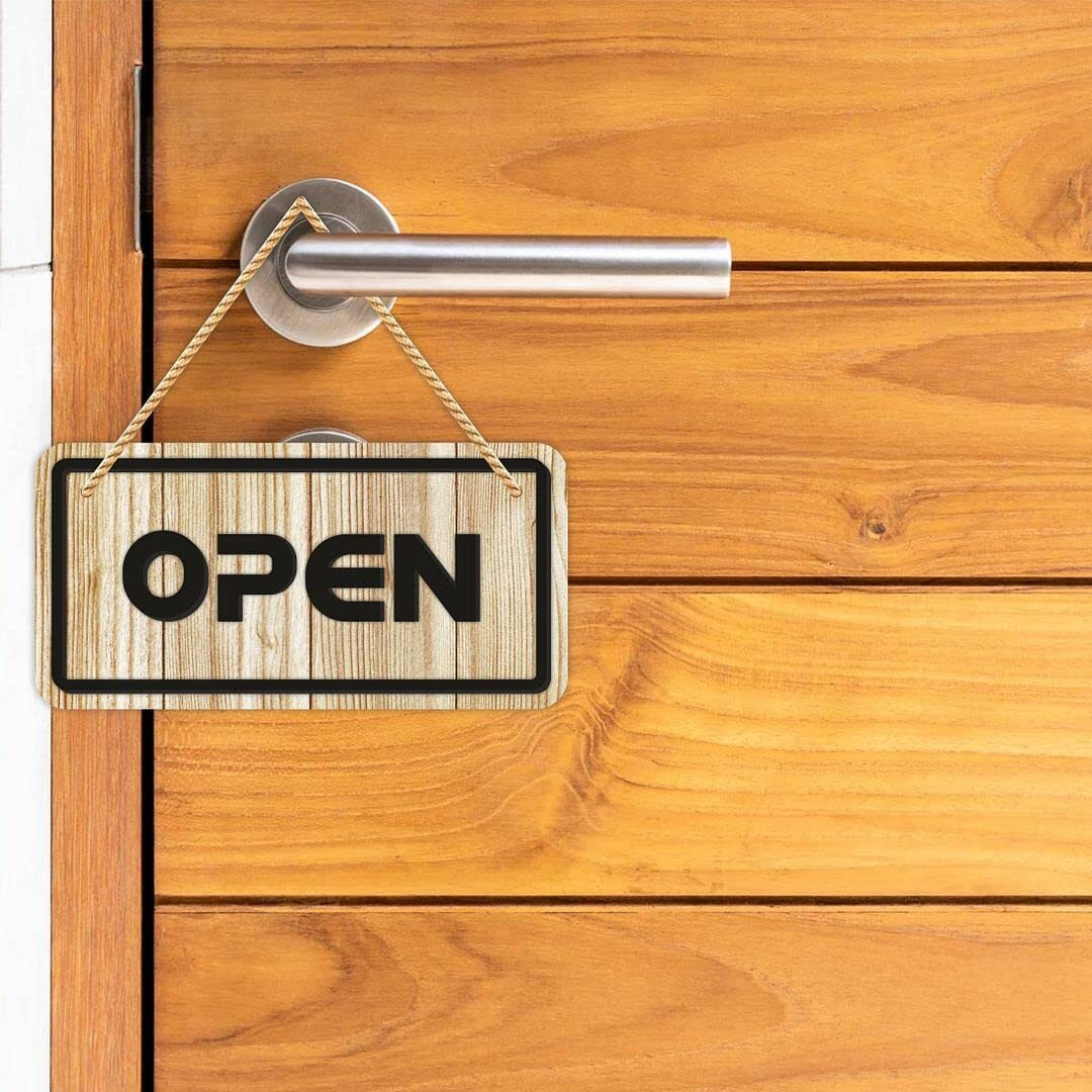 CVANU Double Sided Wooden Open Close Sign Board for Business Purpose, Cafe, Hotels, Shopes, Office Wall Hanging Size(5inch x 10inch)_cv53