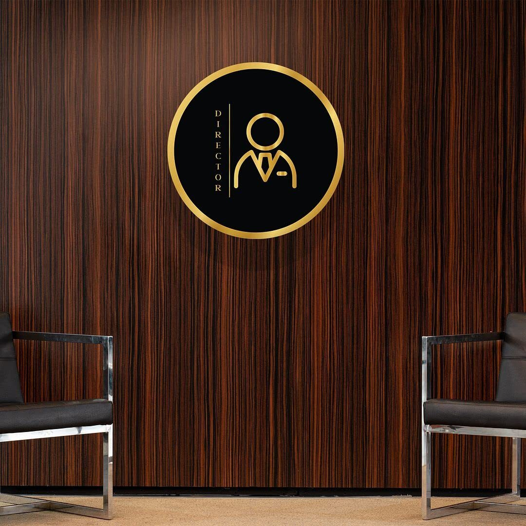 CVANU Circle DIRECTOR Acrylic Sign Board Self-Adhesive for Office, Cafe, Business, Malls Sign Board (Set of 2) c_110
