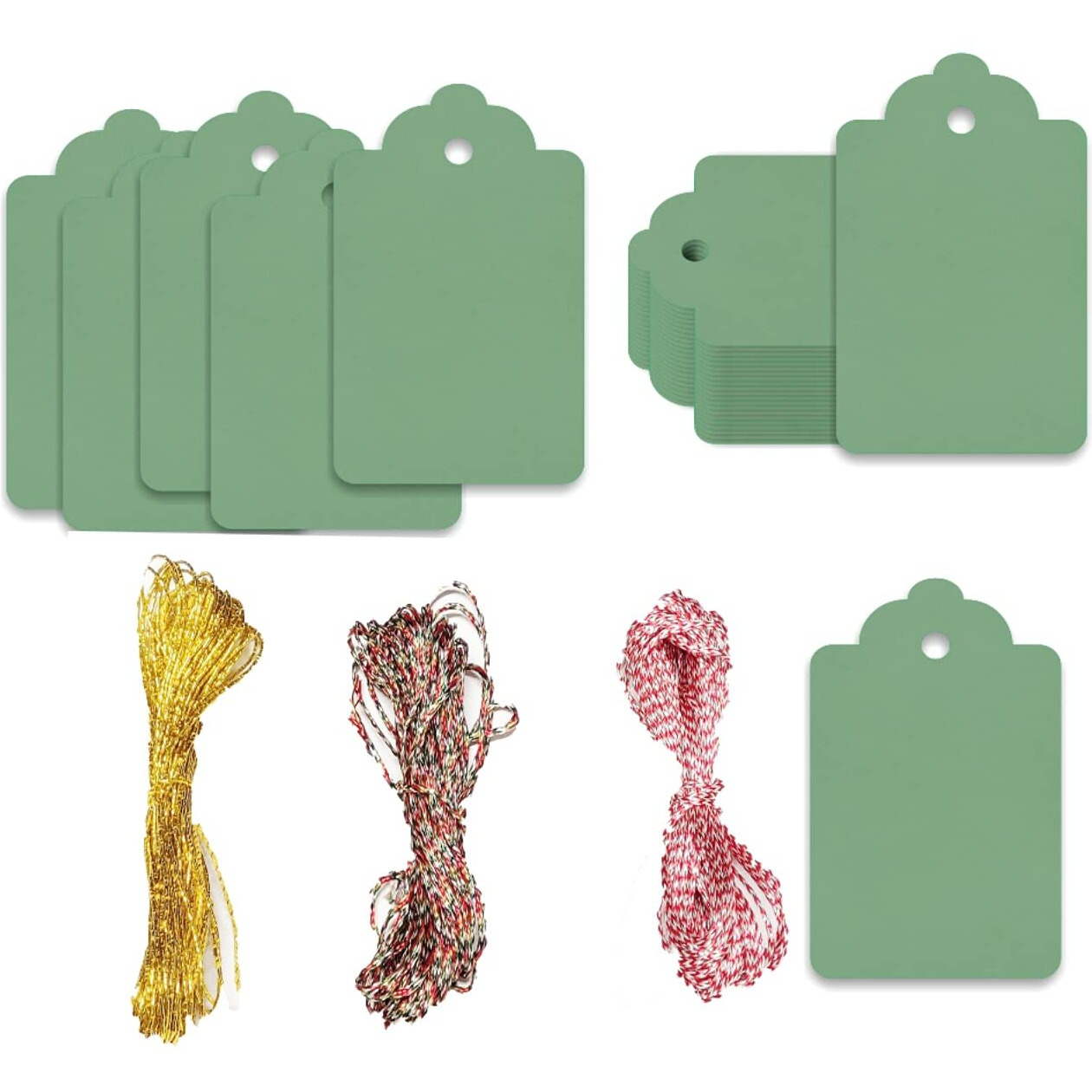 CVANU 100 Pcs Premium Matchatea Colour Gift Tags, Double-Sided Available Kraft Paper Price Tags with Colourful Strings