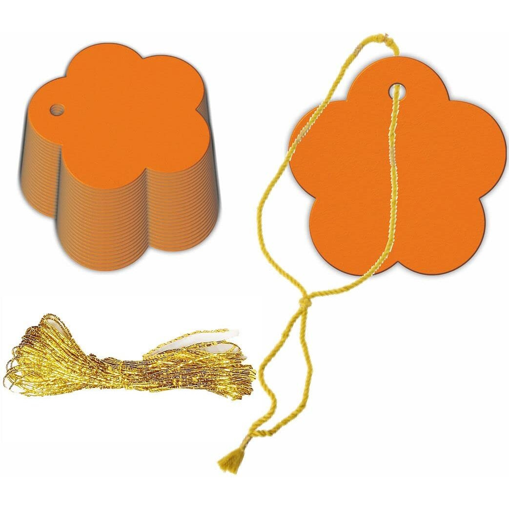 CVANU Creative Gift Tags Craft Paper with Golden String for Writable Tags, Party & Celebration Label Color-Pumpkin, Size(2.6inch X 2.6inch) (200pcs)