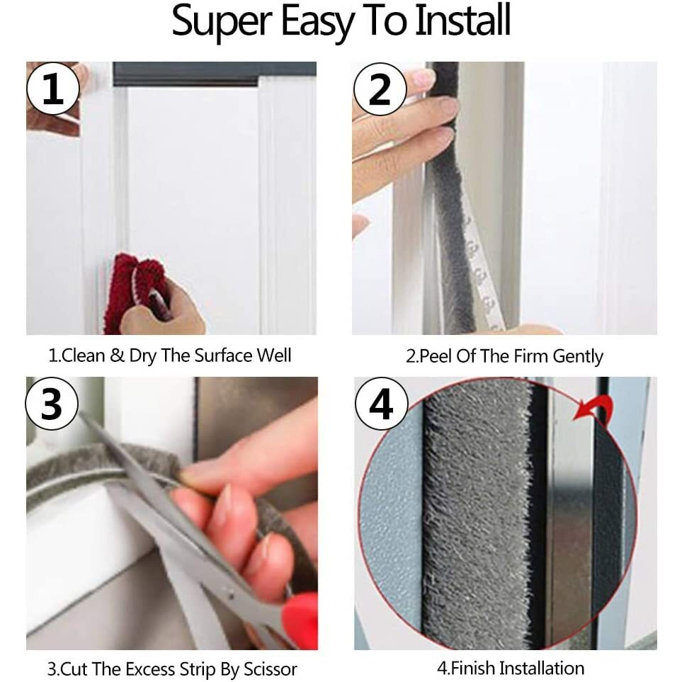 Brienstripe Self Adhesive Strip Seal Strip for Windows and Doors, Door Brush Seal Strip for Sliding Door Window Frame Wind Blocker Dust Proof Soundproof. 10 Meter