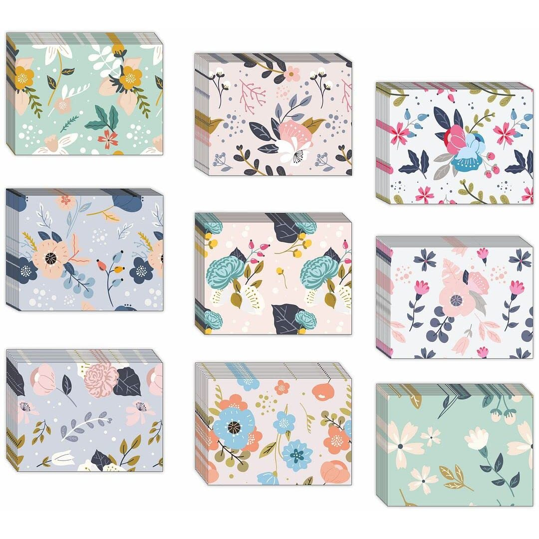 CVANU Attractive 9 Designs Greeting Cards, Blank Notecard with Envelopes for Office, All Occasion(90pc)(3x4inch)_c27