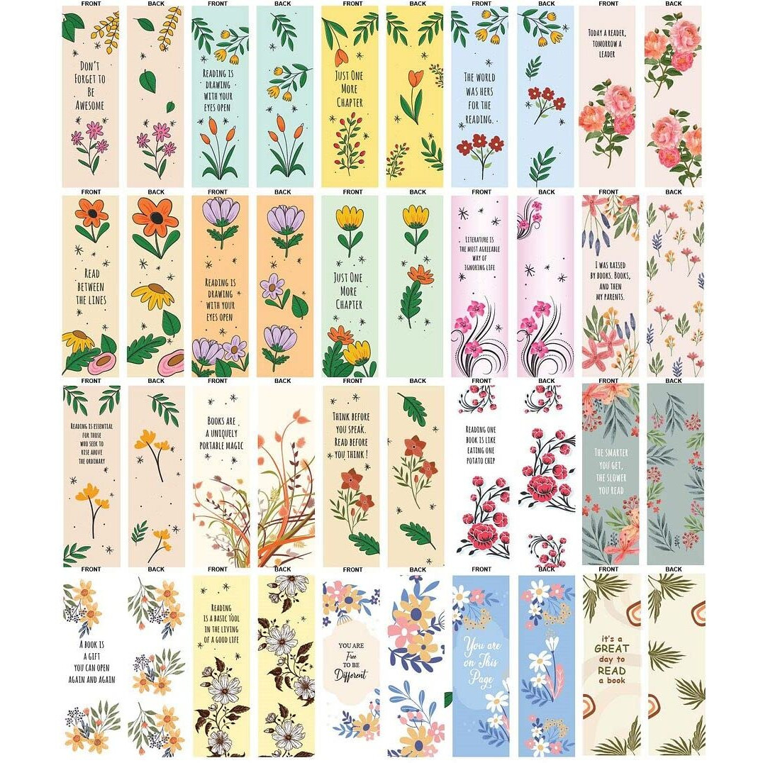 CVANU Beautiful Floral & Quotes Theme Printed Bookmarks for Books_Set of 80 (15.2 x 3.8cm)_c12