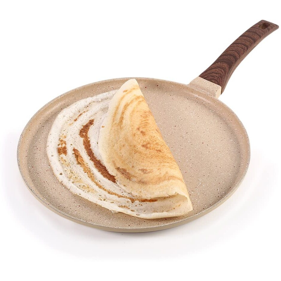 Wonderchef Duralife Die-cast 28 cm Dosa Tawa | 5 Layer Healthy Duramax Non-Stick Coating | Soft Touch Handle | Pure Grade Aluminium | PFOA Free | 2 Year Warranty Ivory