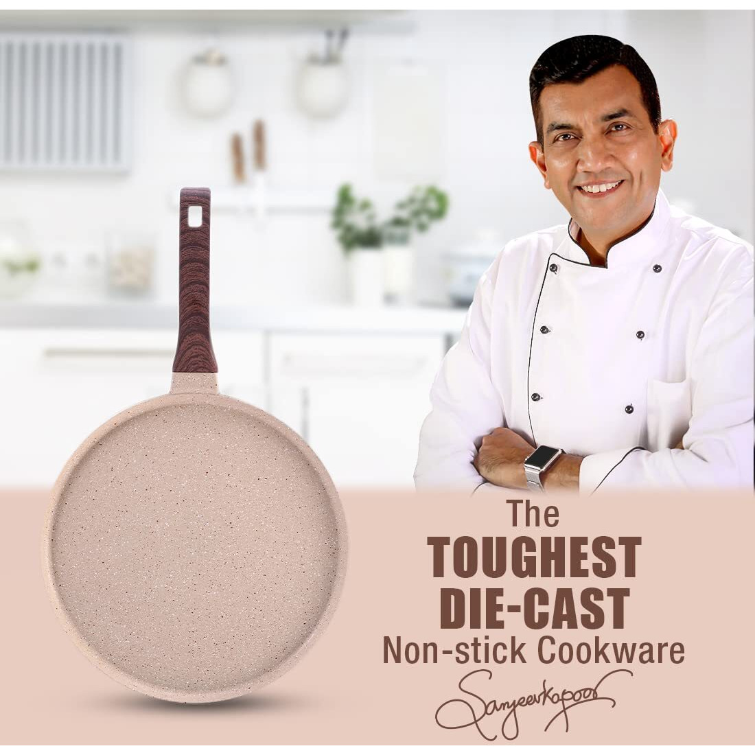 Wonderchef Duralife Die-cast 28 cm Dosa Tawa | 5 Layer Healthy Duramax Non-Stick Coating | Soft Touch Handle | Pure Grade Aluminium | PFOA Free | 2 Year Warranty Ivory