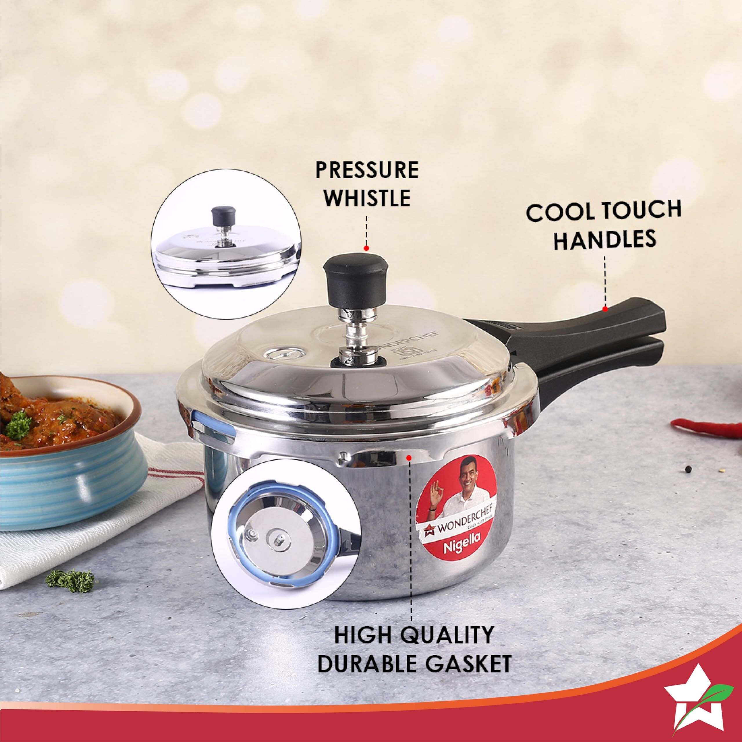 Wonderchef Nigella Tri-Ply Outer Lid Pressure Cooker 3L, 5 Years Warranty