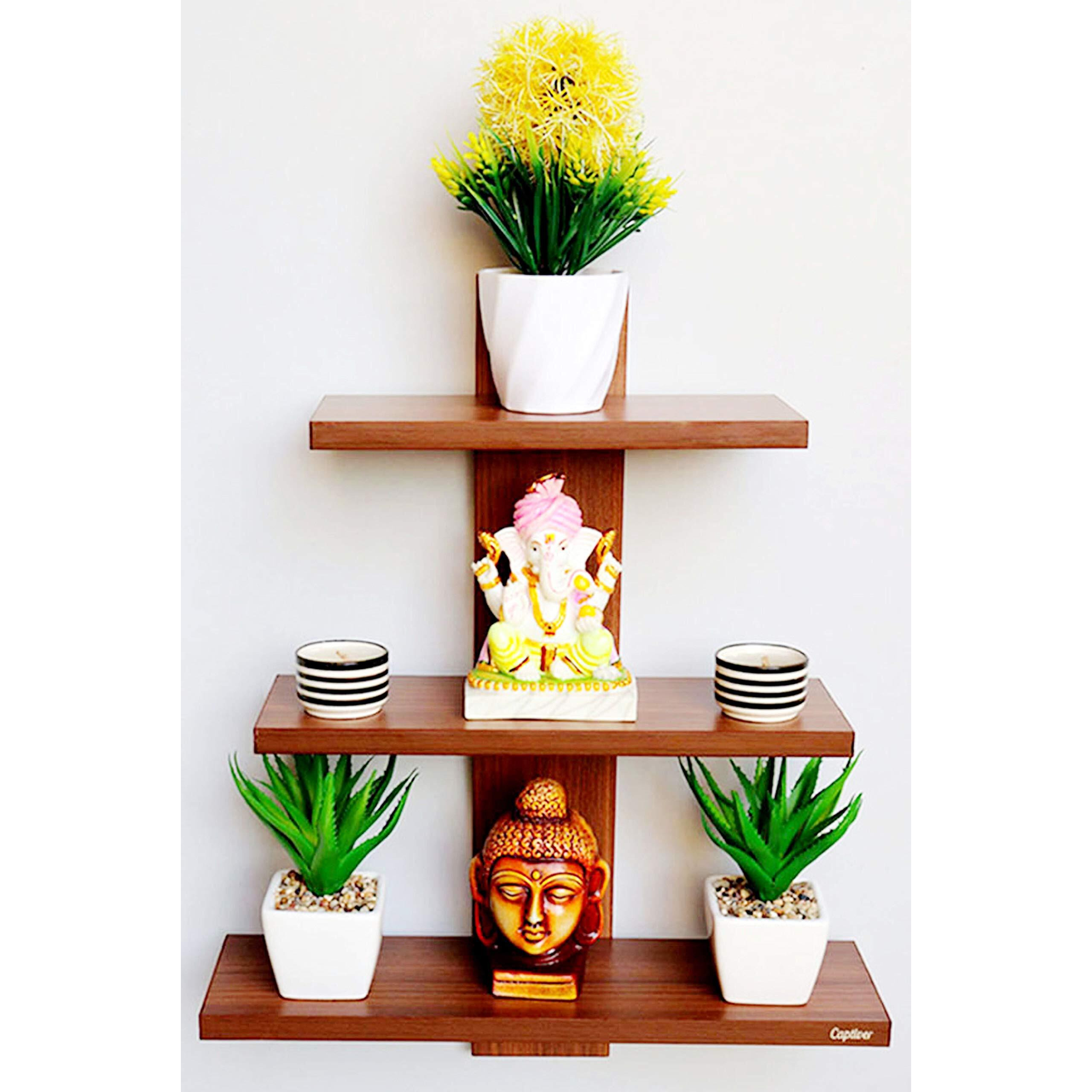 Captiver Engineered Wood Wall Mounted Home Dcor Shelf Batten Tier 3 (Matte,Teak) II for Living Study Dining Room Bathroom Kitchen Library Office Tv Organizer Bedroom