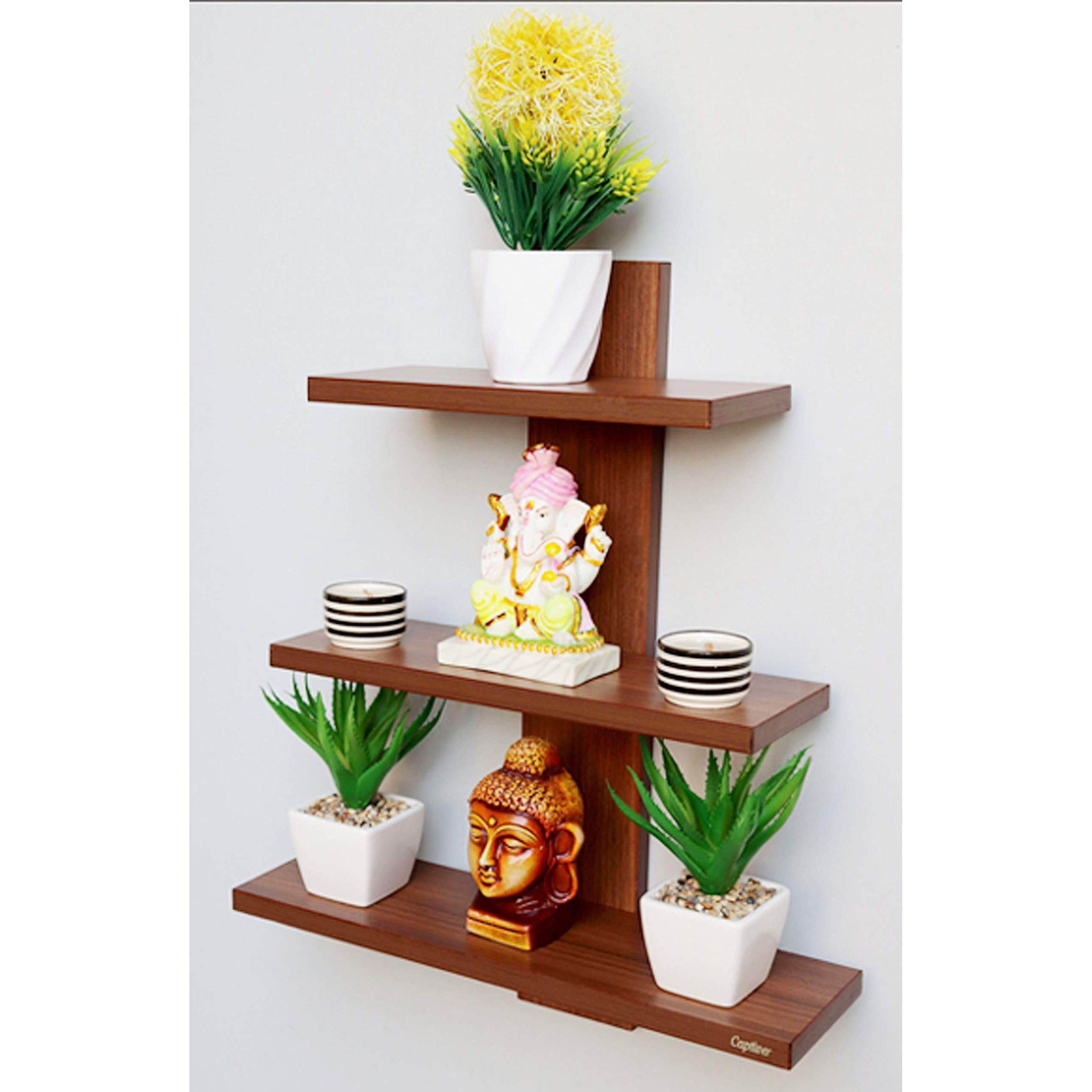 Captiver Engineered Wood Wall Mounted Home Dcor Shelf Batten Tier 3 (Matte,Teak) II for Living Study Dining Room Bathroom Kitchen Library Office Tv Organizer Bedroom