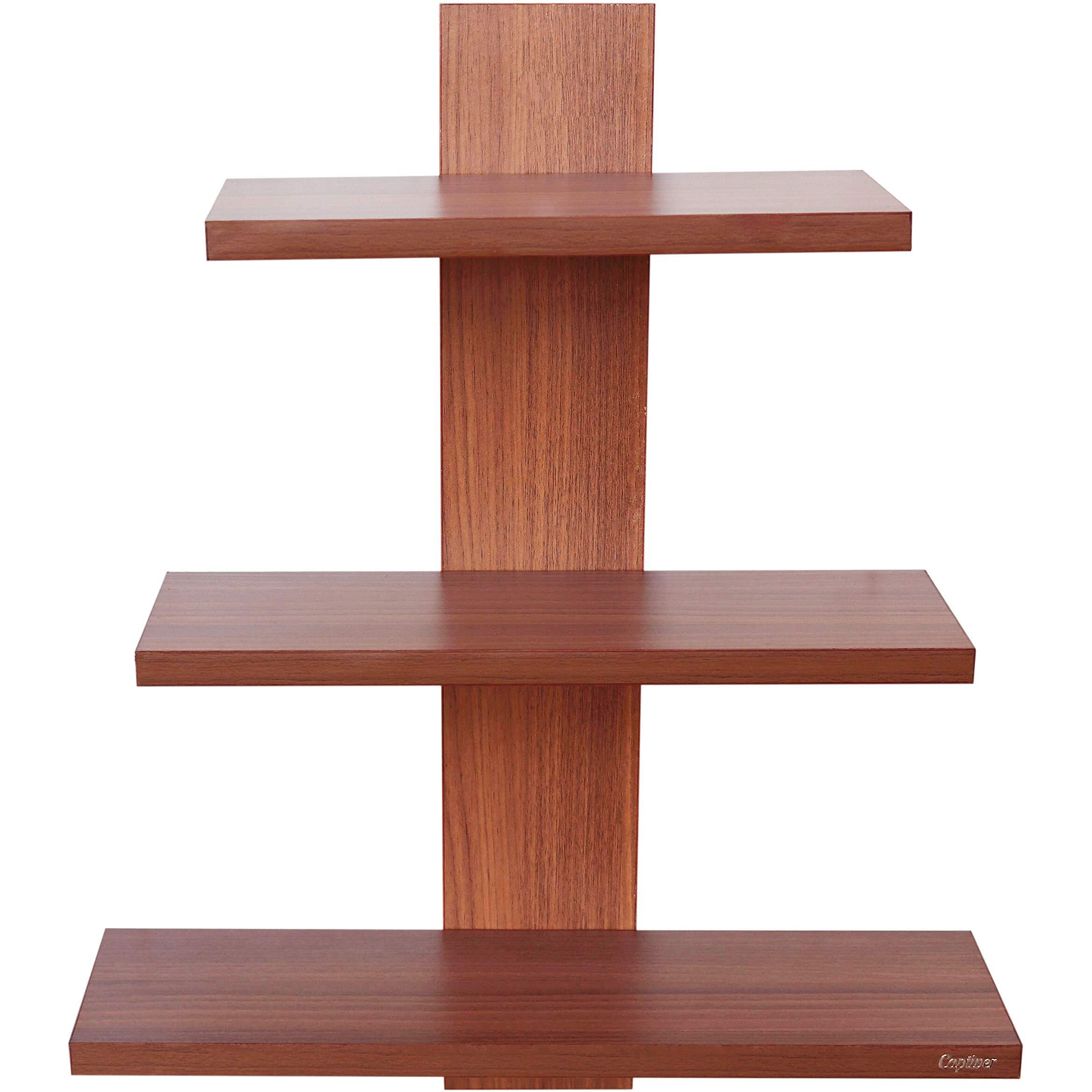 Captiver Engineered Wood Wall Mounted Home Dcor Shelf Batten Tier 3 (Matte,Teak) II for Living Study Dining Room Bathroom Kitchen Library Office Tv Organizer Bedroom