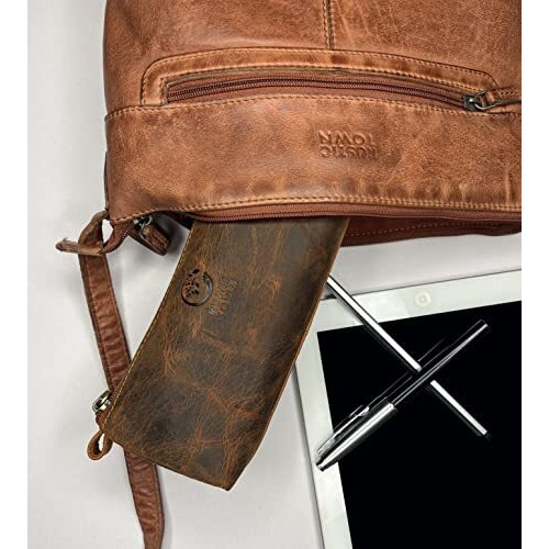 RUSTIC TOWN Leather Pencil Case - Zippered Pen Pencil Pouch for School, Work & Office (Brown)