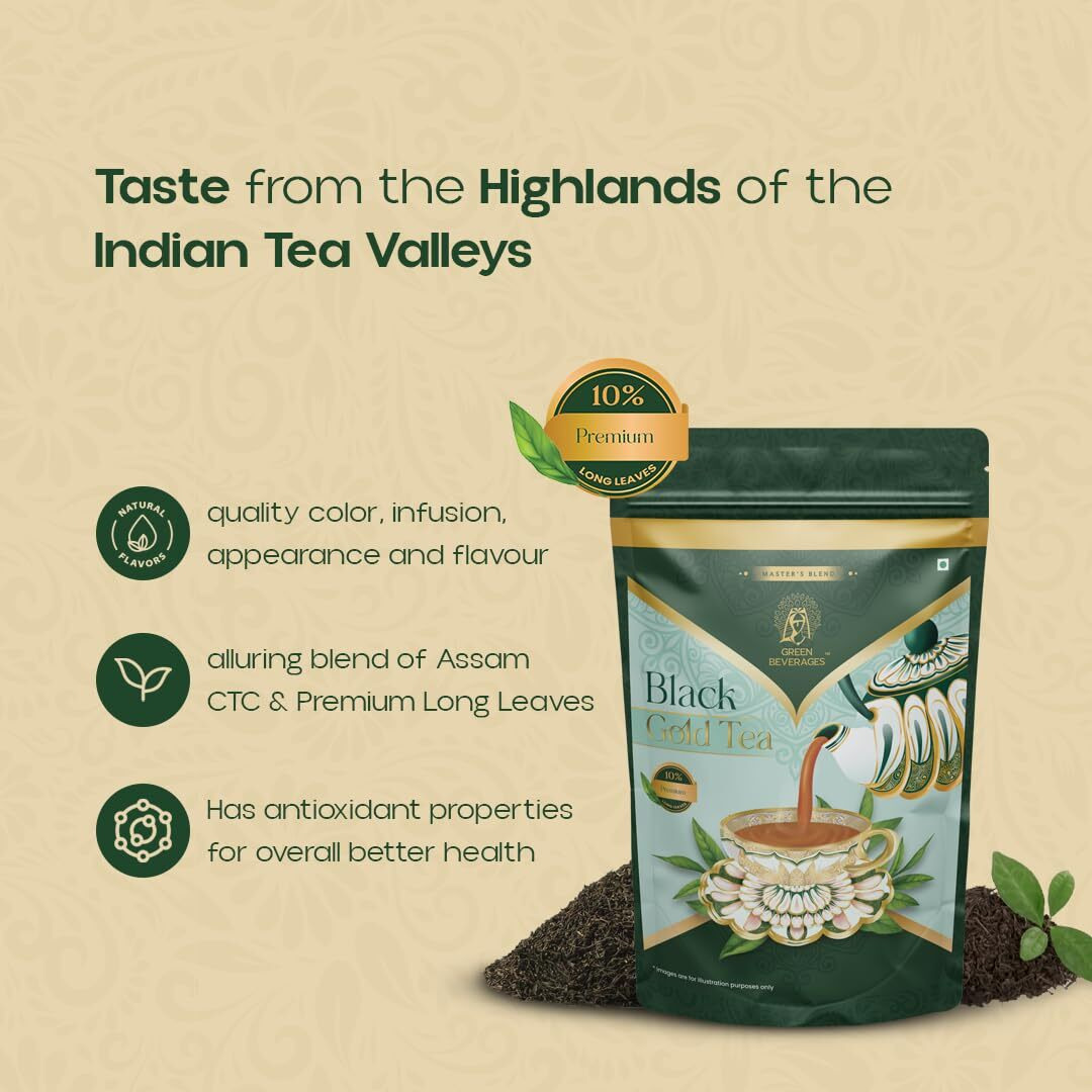 Green Beverages Black Gold Assam Select Tea 500g | Blend of Premium Assam Gardens | Leaf Tea | Strong and Kadak Chai | Hand-crafted by Master Tea Experts