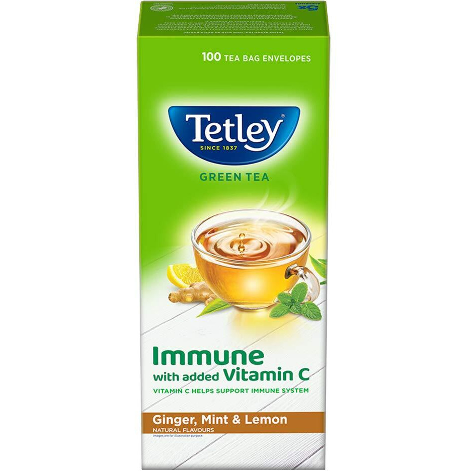 Tetley Green Tea Immune with Added Vitamin C, Ginger, Mint & Lemon, 100 Tea Bags