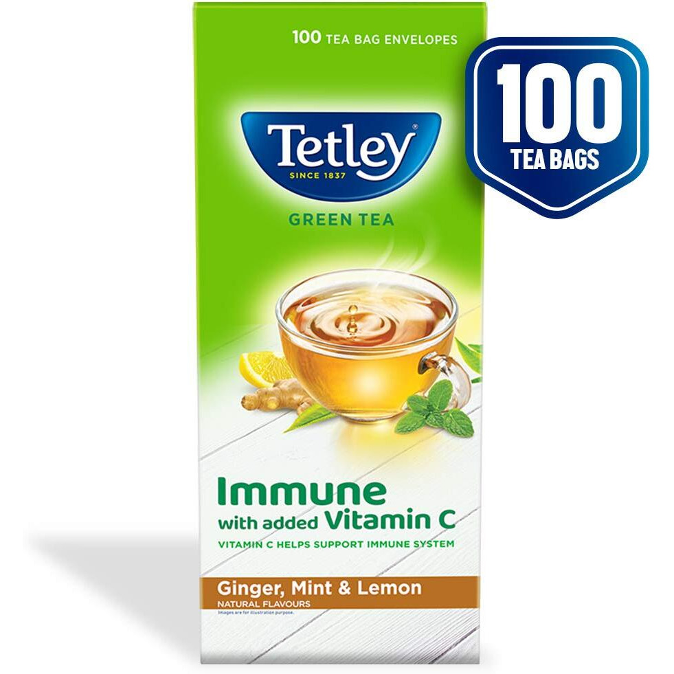 Tetley Green Tea Immune with Added Vitamin C, Ginger, Mint & Lemon, 100 Tea Bags
