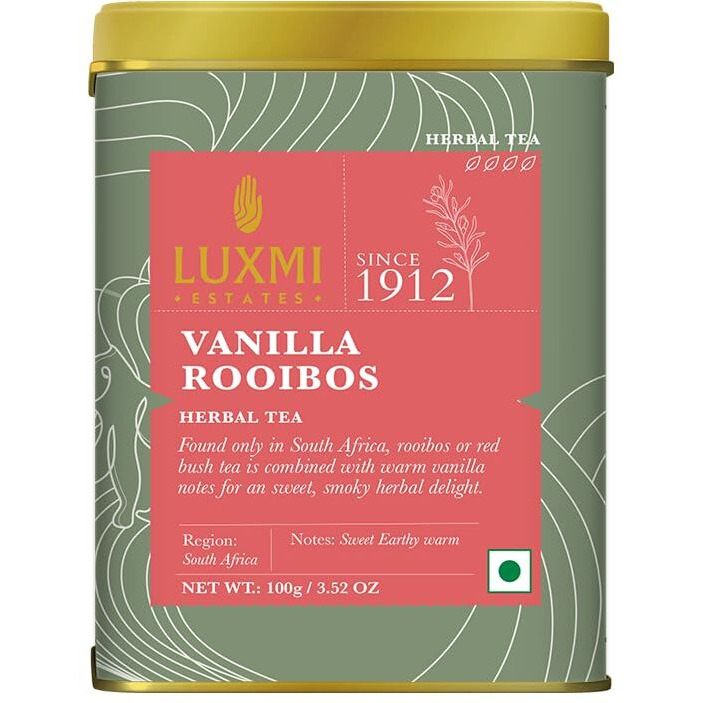 Luxmi Estates Vanilla Rooibos Chai Herbal Tea 100gm Tin Caddy | Certified Organic Tea | Caffeine-Free | 50 Cups