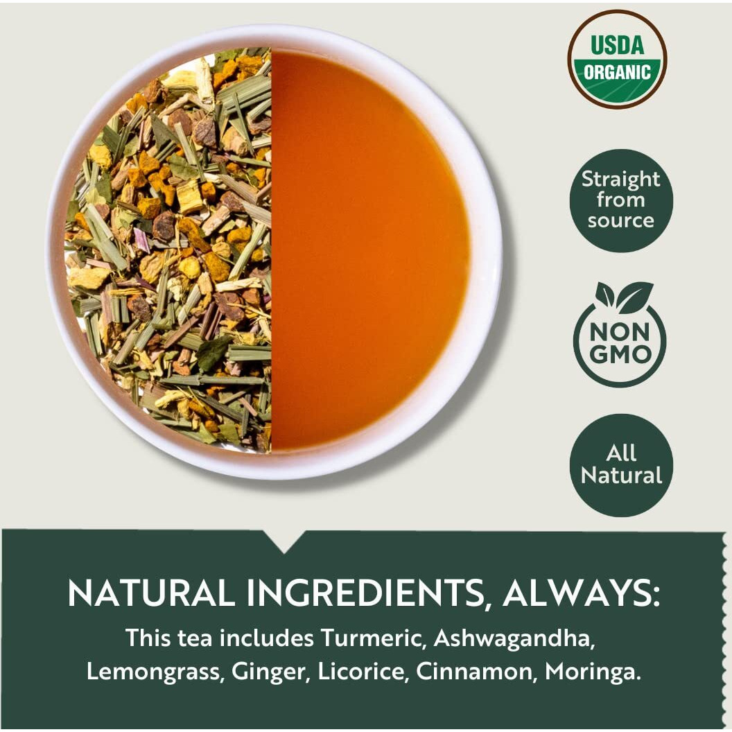 LUXMI Estates Assam Astounding Ashwagandha Root Tea 25 Tea Bags (50Gm) Pack|Certified Usda Organic Herbal Tea Bags For Stress Support|With Turmeric,Ginger,Lemongrass&More|25 Cups,50Gm
