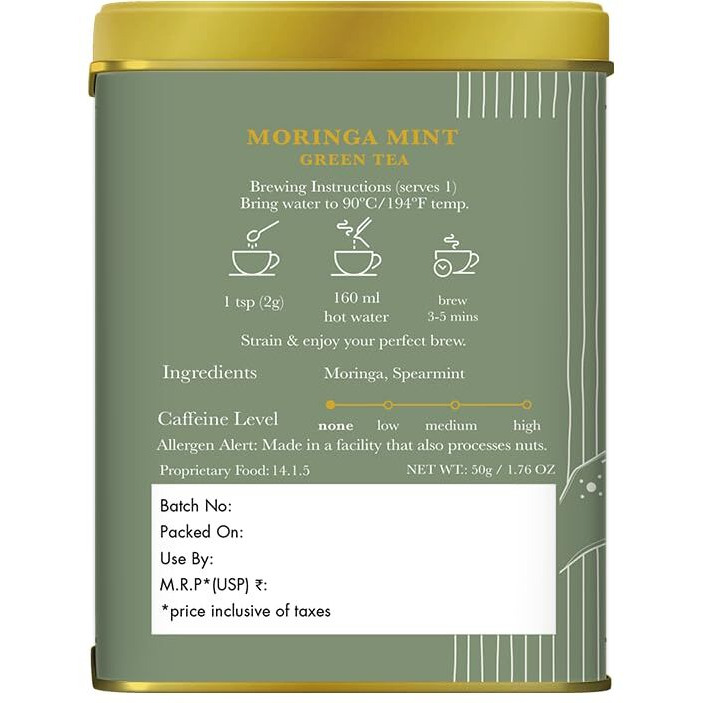 Luxmi Estates Moringa Mint Herbal Tea 50gm Tin Caddy | USDA Certified Organic Herbal Tea | Caffeine-Free | 25 Cups