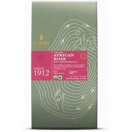 Luxmi Estates African Rose Herbal Tea 25 Tea Bags (50gm) Pack |USDA Certified Organic Tea|Hibiscus,Roses|Decaffeinated|Flavourful|100% Natural|Support A Healthy response