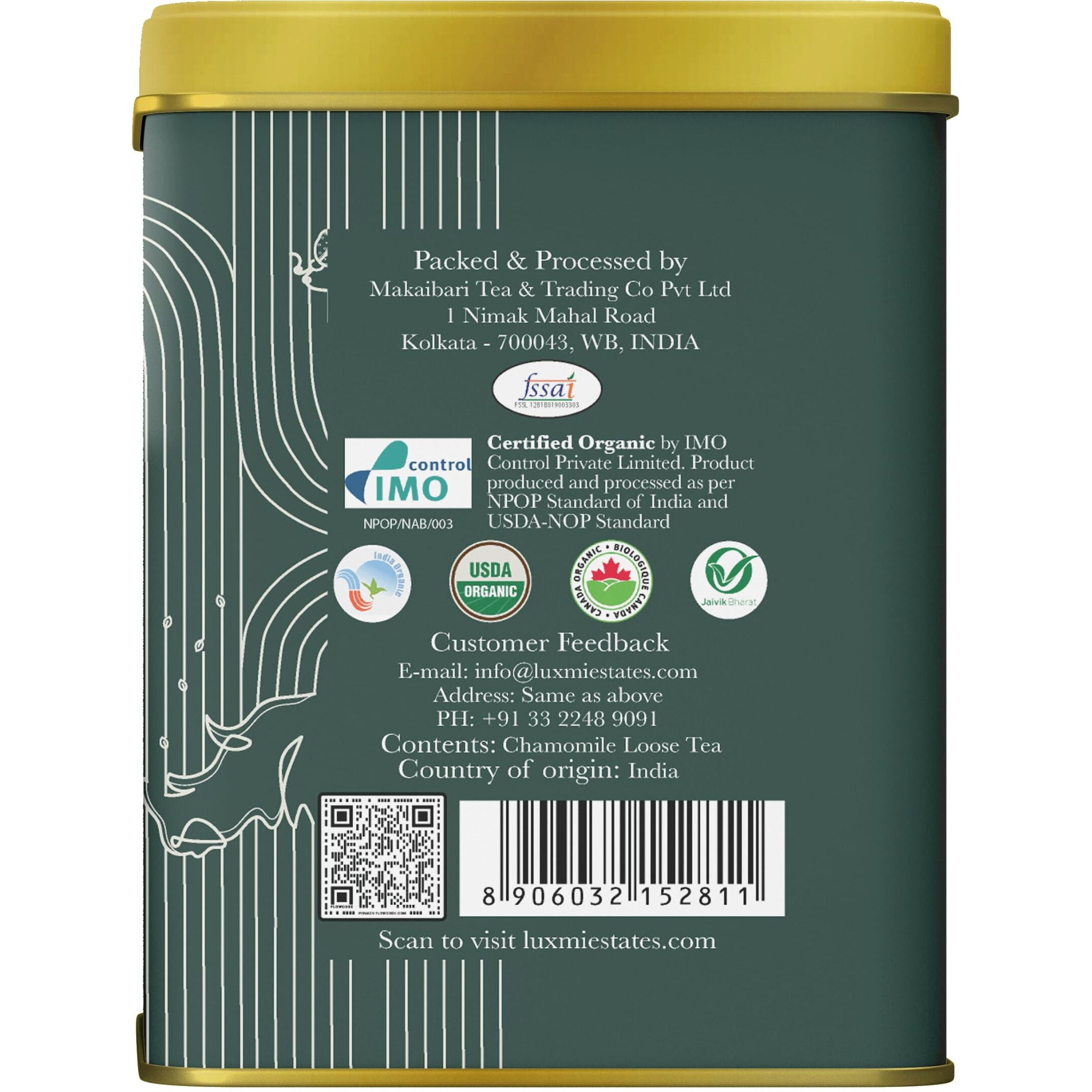 Luxmi Estates Pure Chamomile Herbal Tea | 25g Loose Tea | Soothing and Relaxing Herbal Tea | Caffeine-Free | USDA Organic Certified
