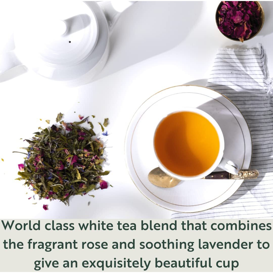 Luxmi Estates Lavender Valley White Tea - 25 Tea Bags (50g) Pack | 100% Fresh and Organic Tea | Certified Organic White Tea | Lavender Tea | Promotes Good Sleep, Stress Relief | Improves Immunity | Soothing Tea for Relaxation