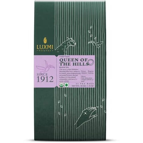 Luxmi Estates Queens Black Tea Blend 25 Tea Bags (50gm) Pack | Certified Organic Black Tea | Kosher, Gluten Free | No Additives | 25 Cups