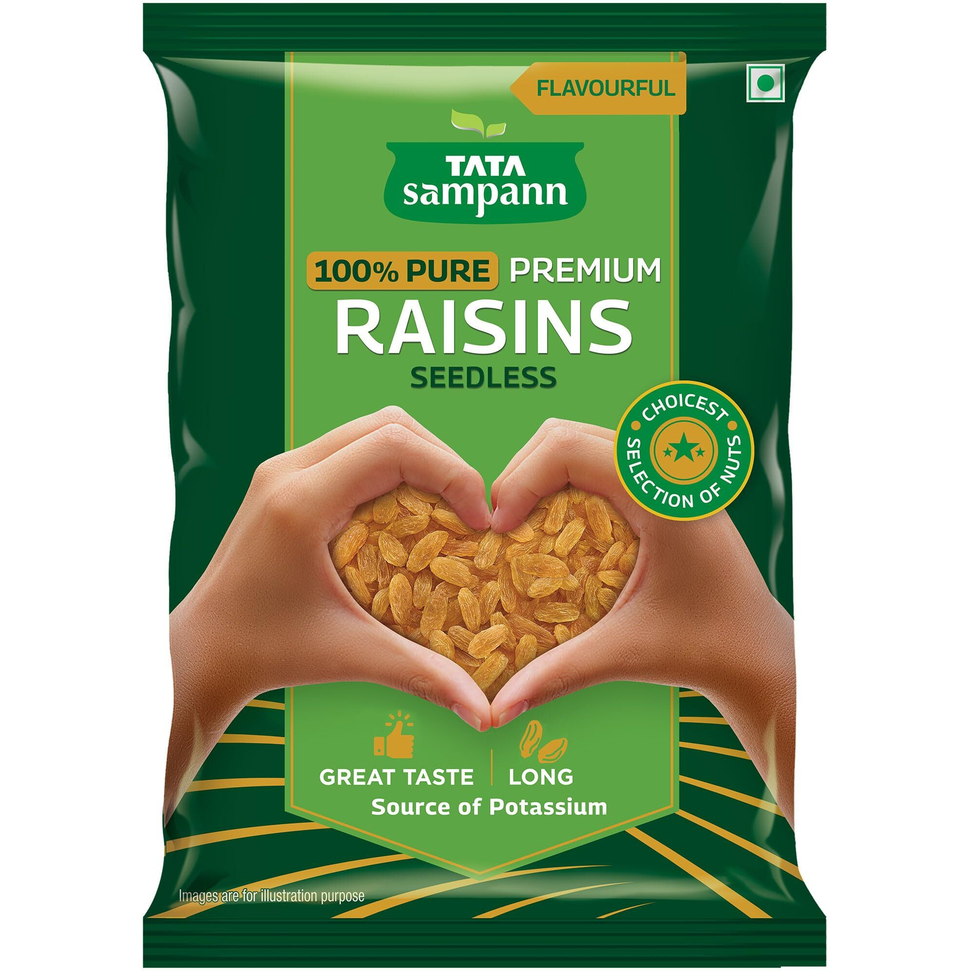 Tata Sampann Pure Raisins Seedless, Kishmish, 500g, Source Of Potassium, Premium Dry Fruits, Green Raisins