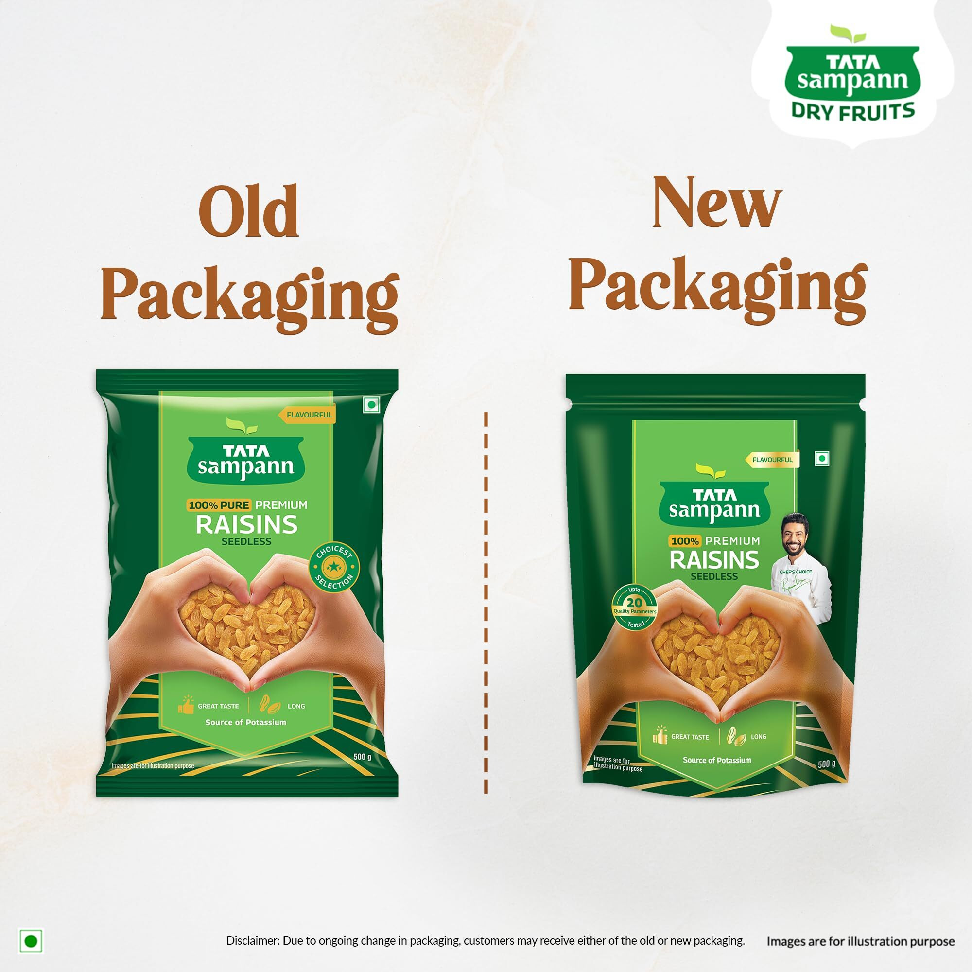 Tata Sampann Pure Raisins Seedless, Kishmish, 500g, Source Of Potassium, Premium Dry Fruits, Green Raisins