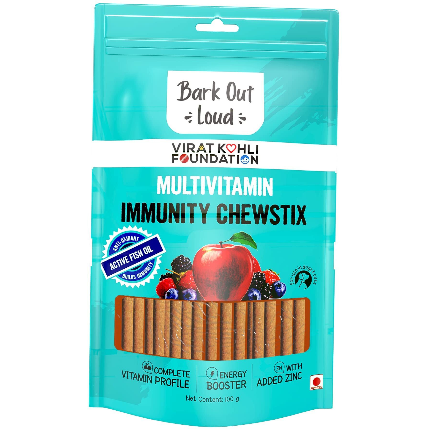 BARK Out Loud by Vivaldis- Fresh Chicken Stick Immunity Chewstix-Boost Health & Vitality with Omega & Zinc for Dogs & Cats of All Life Stages-100G(1-Pack)