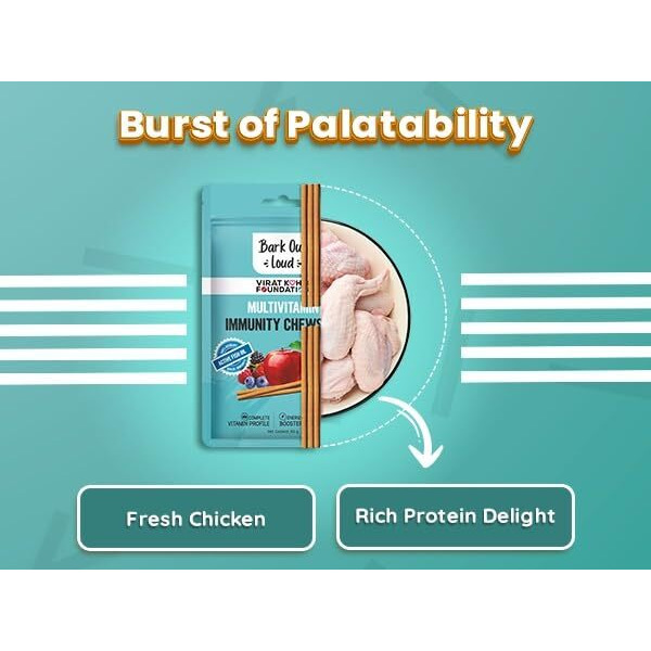 BARK Out Loud by Vivaldis- Fresh Chicken Stick Immunity Chewstix-Boost Health & Vitality with Omega & Zinc for Dogs & Cats of All Life Stages-100G(1-Pack)