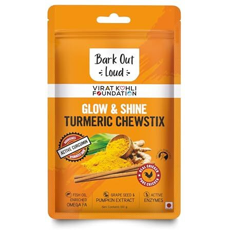 Bark out Loud by Vivaldis Glow & Shine Turmeric Chewstix - Fresh Chicken Stick Cat & Dog Treats with Pumpkin & Grape Seed Extract for Shiny Skin & Coat- Dogs & Cats of All Life Stages 100g
