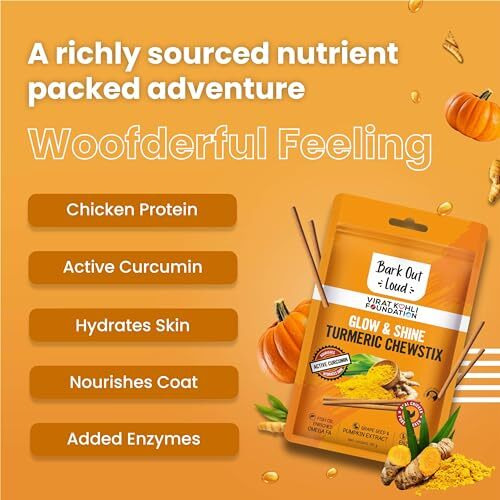 Bark out Loud by Vivaldis Glow & Shine Turmeric Chewstix - Fresh Chicken Stick Cat & Dog Treats with Pumpkin & Grape Seed Extract for Shiny Skin & Coat- Dogs & Cats of All Life Stages 100g