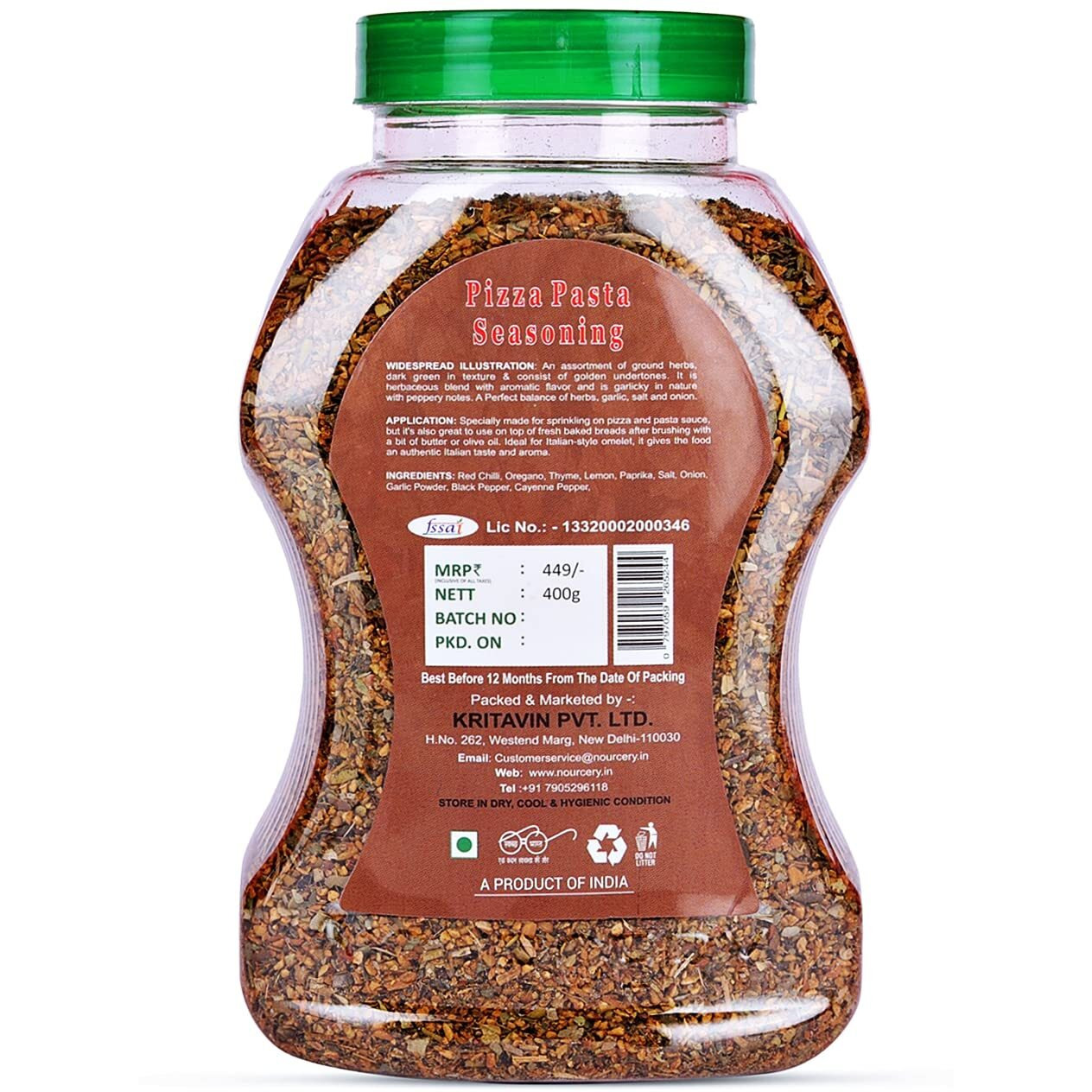 Nourcery Pizza & Pasta Seasoning Mix, 400g | Oregano Seasoning | Full of Aromatic Herbs & All Natural | All purpose seasoning