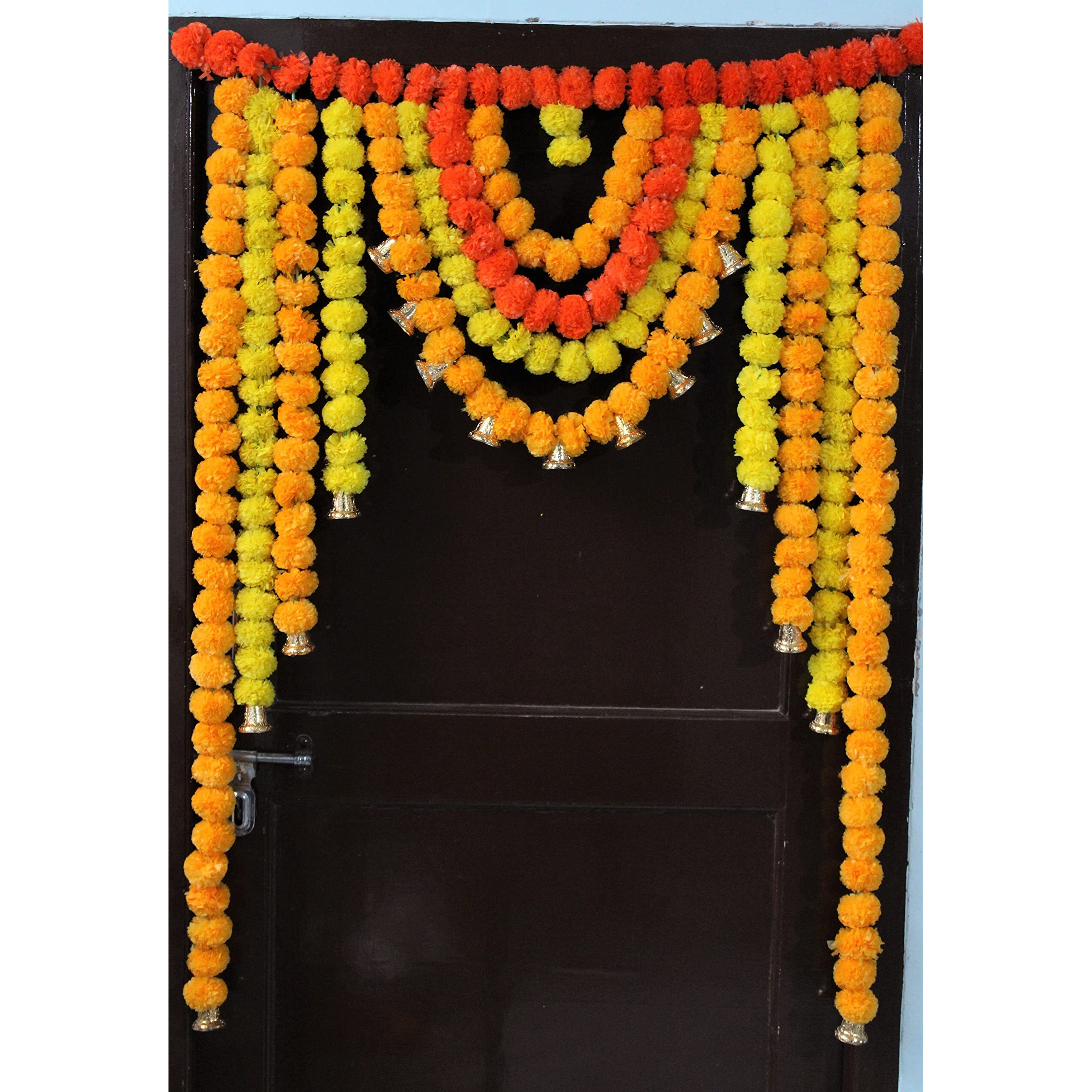 JH Gallery Artificial Marigold Garlands Flowers Door Hanging Toran For Home Decoration | Thoranam For Entrance Door | Banderwal For Home Door | Torans For Entrance Door (Orange & Yellow), 106.7 CM
