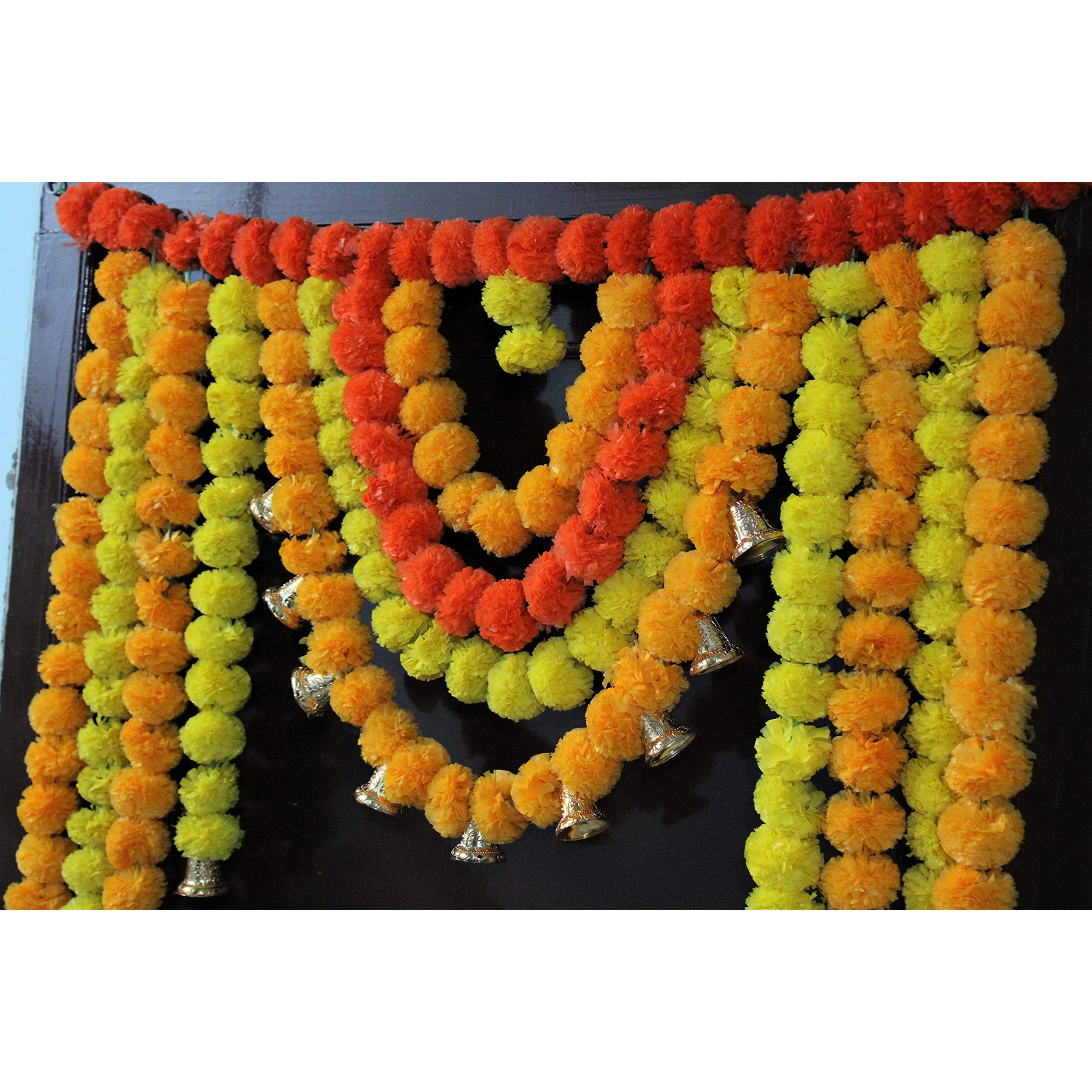 JH Gallery Artificial Marigold Garlands Flowers Door Hanging Toran For Home Decoration | Thoranam For Entrance Door | Banderwal For Home Door | Torans For Entrance Door (Orange & Yellow), 106.7 CM