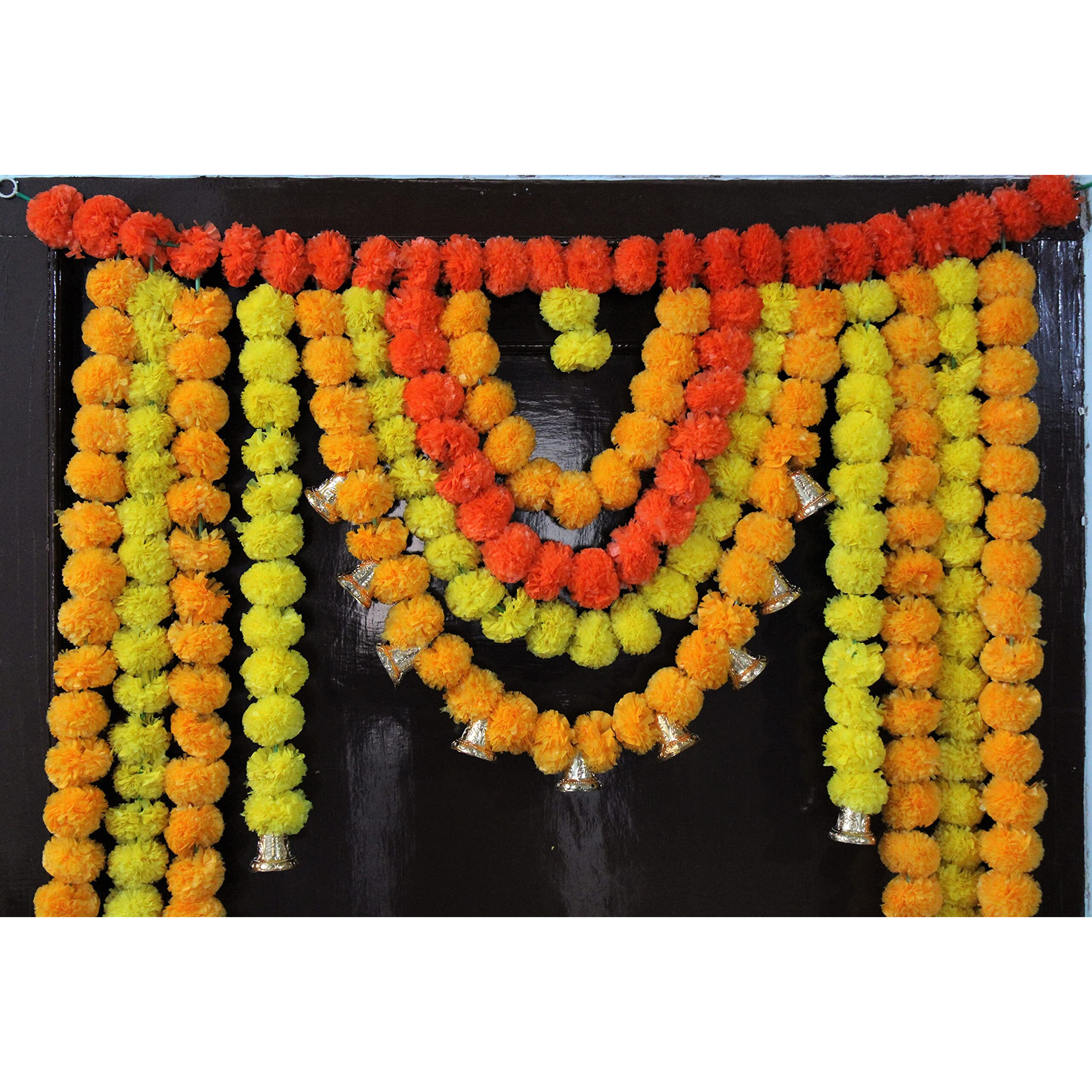 JH Gallery Artificial Marigold Garlands Flowers Door Hanging Toran For Home Decoration | Thoranam For Entrance Door | Banderwal For Home Door | Torans For Entrance Door (Orange & Yellow), 106.7 CM