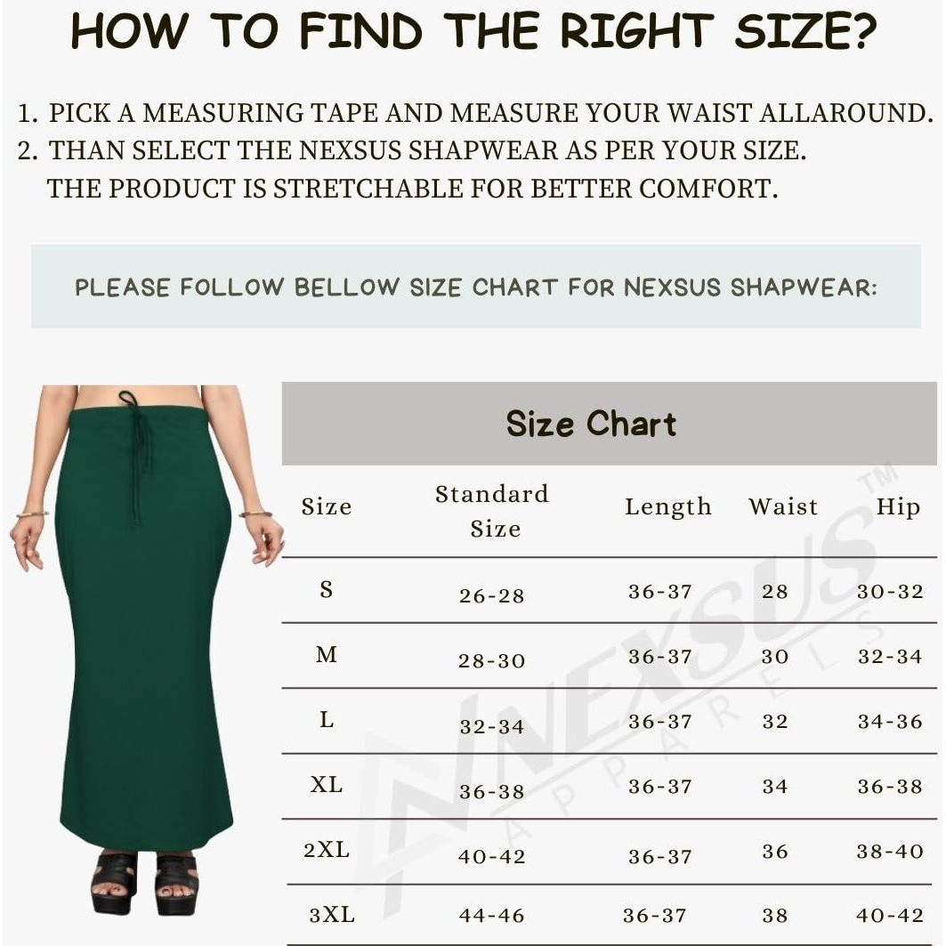 Nexsus apparels Saree Shapewear | Saree Petticoat for Women (S, BOLD GREEN)